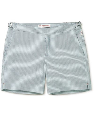 Orlebar Brown Bulldog Mid-length Striped Cotton-blend Swim Shorts - Blue