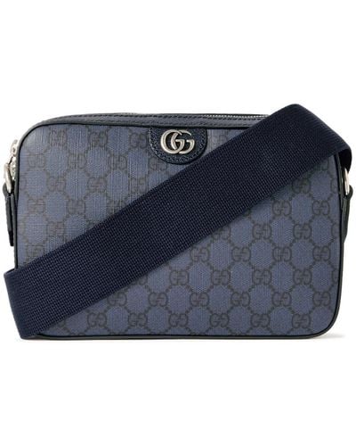 Gucci Ophidia Leather-trimmed Monogrammed Coated-canvas Messenger Bag - Blue