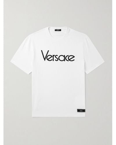 Versace Logo-embroidered Cotton-jersey T-shirt - Natural