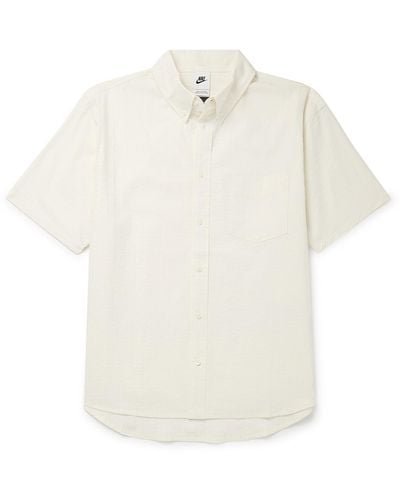 Nike Button-down Collar Cotton-blend Seersucker Shirt - White