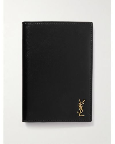 Saint Laurent Cassandre Logo-embellished Glossed-leather Passport Cover - Black