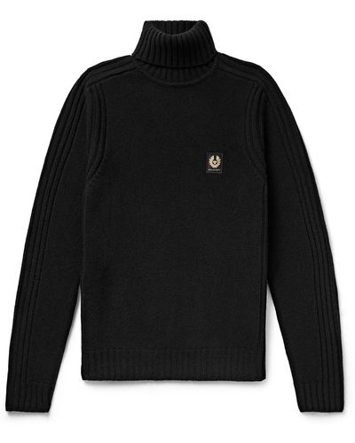 Belstaff Watch Slim-fit Logo-appliquéd Ribbed Wool Rollneck Sweater - Black