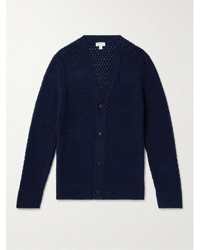 Sunspel Cardigan in cotone crochet - Blu
