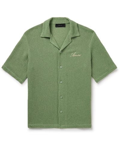 Amiri Camp-collar Logo-embroidered Metallic Cotton-blend Shirt - Green