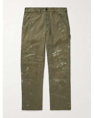 RRL Pantaloni a gamba dritta in twill di cotone a spina di pesce con schizzi di vernice - Verde