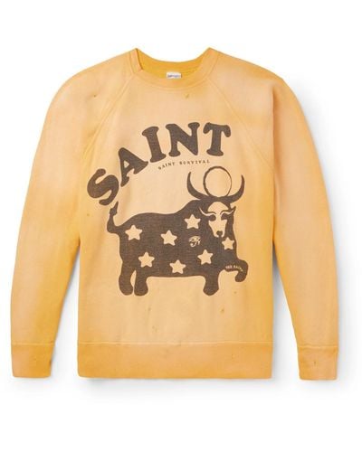 SAINT Mxxxxxx Distressed Printed Cotton-jersey Sweatshirt - Natural