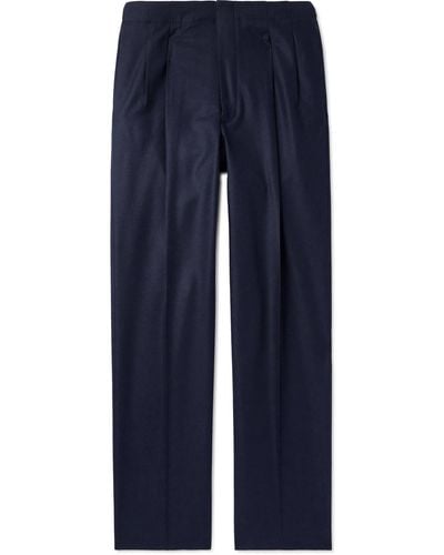 Loro Piana Joetsu Straight-leg Pleated Wool And Cashmere-blend Pants - Blue