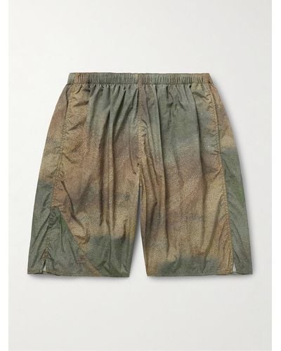 Beams Plus Gerade geschnittene Shorts aus bedrucktem Nylon in Knitteroptik - Grün