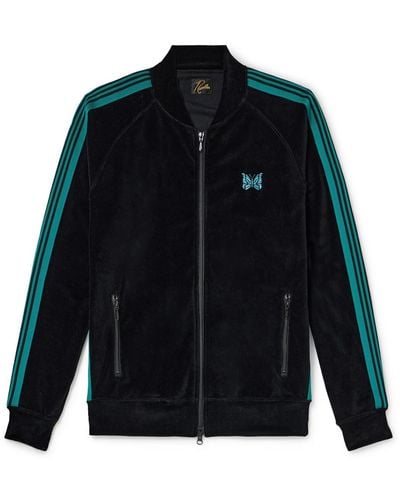 Needles R.c. Webbing-trimmed Cotton-blend Velour Track Jacket - Blue