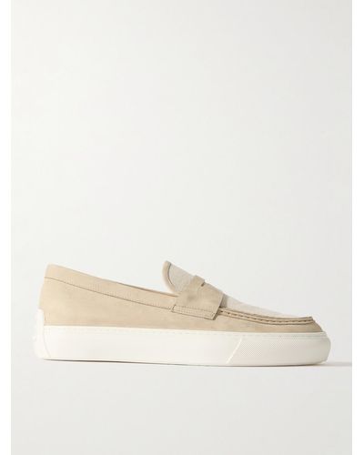Tod's Canvas-trimmed Nubuck Penny Loafers - Natural