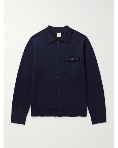 Paul Smith Stretch Merino Wool And Cotton-blend Overshirt - Blue