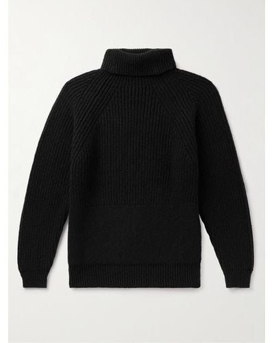 Inis Meáin Ribbed Merino Wool And Cashmere-blend Rollneck Sweater - Black