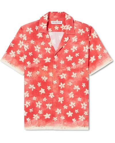Orlebar Brown Maitan Budding Life Camp-collar Floral-print Canvas Shirt - Red