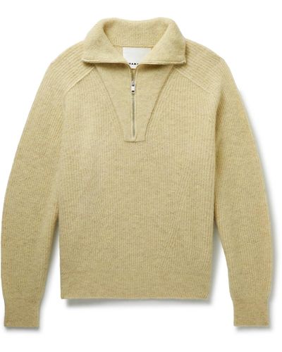 Isabel Marant Ribbed Aplaca-blend Half-zip Sweater - Yellow