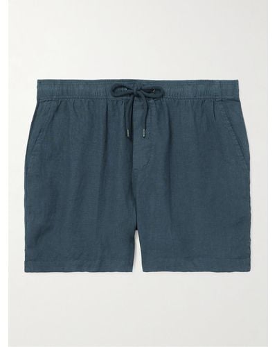 James Perse Straight-leg Garment-dyed Linen Drawstring Shorts - Blue