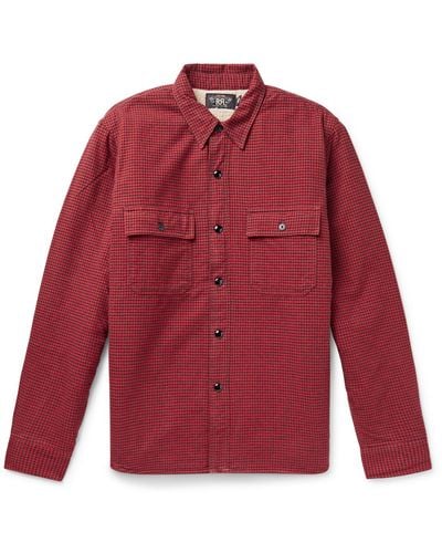 RRL Vermont Faux Shearling-lined Buffalo-checked Cotton-flannel Shirt - Red