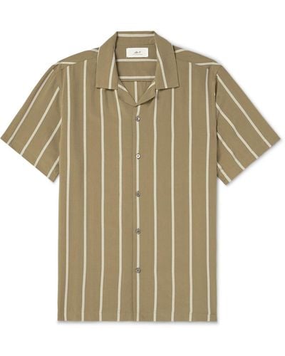 MR P. Michael Camp-collar Striped Lyocell Shirt - Green