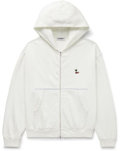 CHERRY LA Logo-appliquéd Garment-dyed Cotton-jersey Zip-up Hoodie - White