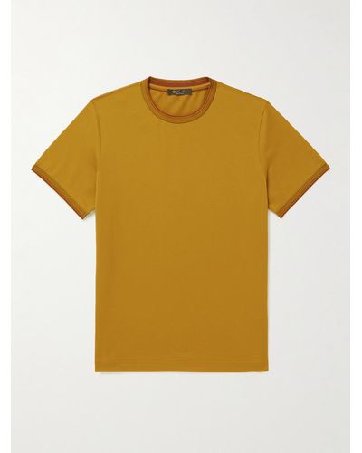 Loro Piana Contrast-tipped Sea Island Cotton-piqué T-shirt - Yellow