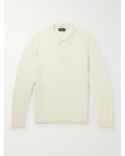 Incotex Zanone Virgin Wool And Cashmere-blend Polo Shirt - Natural