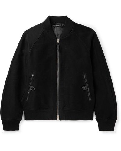 Tom Ford Leather-trimmed Cotton Bomber Jacket - Black