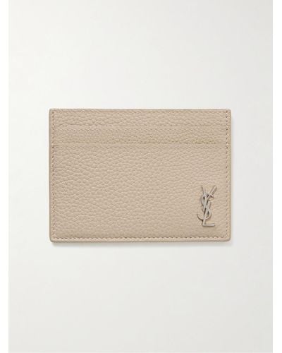 Saint Laurent Logo-appliquéd Pebble-grain Leather Cardholder - Natural