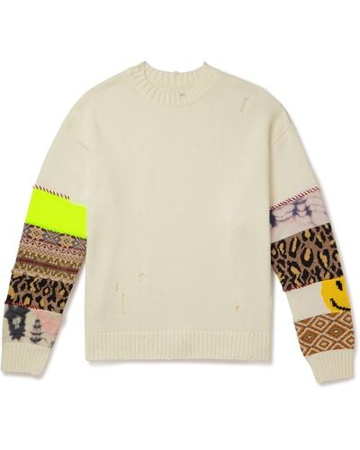 Kapital 5g Distressed Jacquard-knit Sweater - White