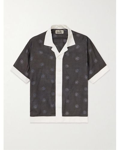 Karu Research Camp-collar Hand-dyed Silk Shirt - Black