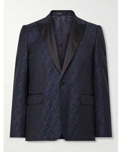 Paul Smith Giacca da smoking slim-fit in lana jacquard con finiture in raso - Blu
