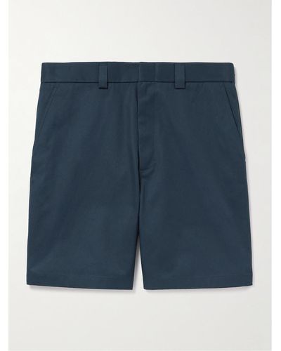 Gucci Straight-leg Webbing-trimmed Cotton-twill Shorts - Blue