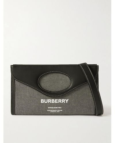Burberry Logo-print Cotton-canvas And Leather Messenger Bag - Grey
