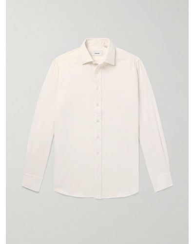 Lardini Slim-fit Brushed-cotton Flannel Shirt - Natural