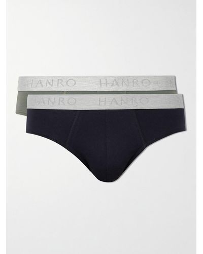 Hanro Essentials Two-pack Stretch-cotton Briefs - Blue