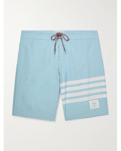 Thom Browne Shorts da mare lunghi a gamba dritta con righe e logo applicato - Blu