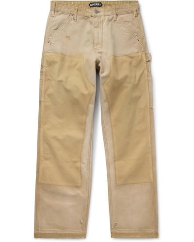 CHERRY LA Straight-leg Distressed Cotton-canvas Pants - Natural