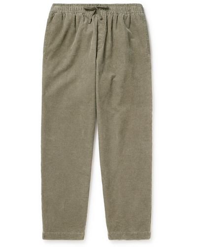 YMC Alva Tapered Cotton And Linen-blend Corduroy Drawstring Pants - Green