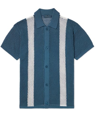 Frescobol Carioca Castillo Striped Crocheted Cotton-blend Shirt - Blue