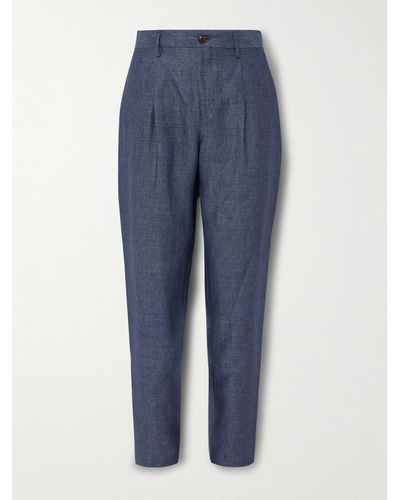 Canali Slim-fit Pleated Slub Linen Trousers - Blue