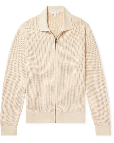 Sunspel Honeycomb-knit Cotton Zip-up Cardigan - Natural