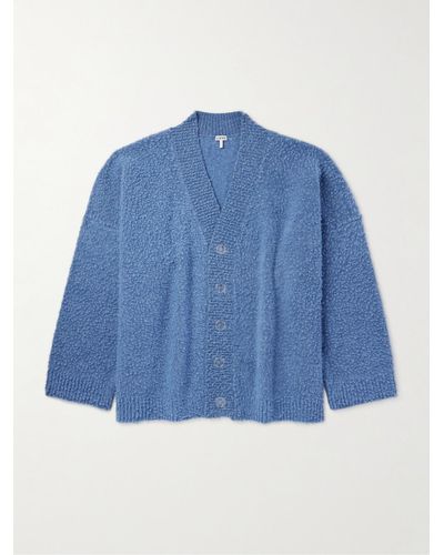 Loewe Logo-appliquéd Brushed Wool-blend Cardigan - Blue