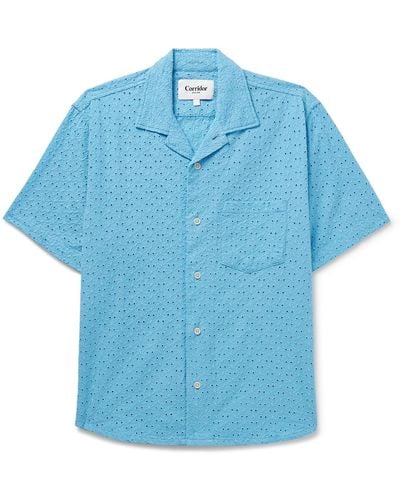 Corridor NYC Camp-collar Broderie Anglaise Cotton Shirt - Blue