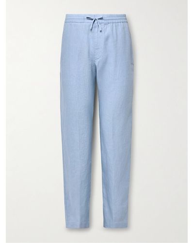 Canali Slim-fit Linen Drawstring Trousers - Blue