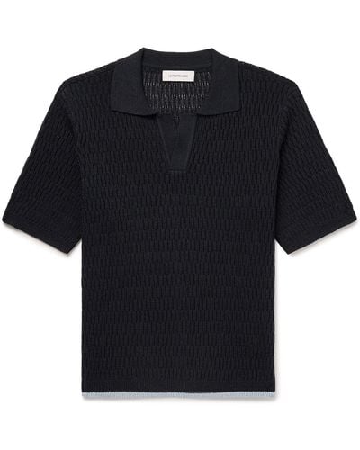 LE17SEPTEMBRE Open-knit Ribbed Linen-blend Polo Shirt - Black