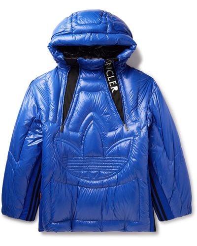 Moncler Genius Adidas Originals Chambery Canvas-trimmed Quilted Glossed-shell Hooded Down Jacket - Blue