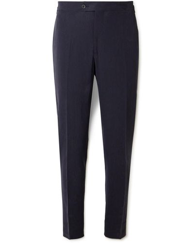 Thom Sweeney Tapered Pleated Linen Suit Pants - Blue