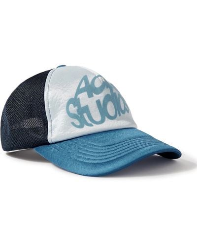 Acne Studios Logo-flocked Satin-jersey And Mesh Trucker Cap - Blue