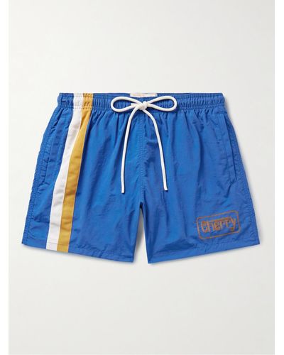 CHERRY LA Baja Drag gerade geschnittene Shorts aus Nylon mit Kordelzugbund und Logostickerei - Blau