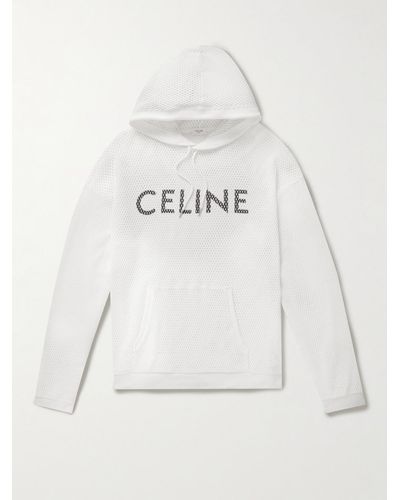 Celine Logo-print Cotton-mesh Hoodie - Natural