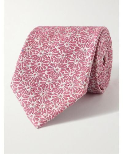Paul Smith Krawatte aus einer Baumwoll-Seidenmischung mit eingewebtem Blumenmuster - Pink