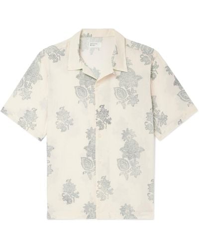 Universal Works The Road Trip Convertible-collar Printed Crinkled-cotton Shirt - White